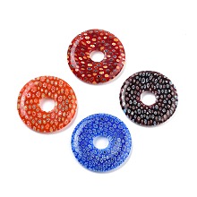 Honeyhandy Handmade Millefiori Glass Beads, Donut/Pi Disc, Mixed Color, 40x5.5mm, Hole: 10~10.5mm