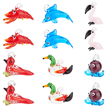 DICOSMETIC 12 Pieces 6 Styles Glass Pendants Animal Lampwork  Pendant Octopus Bird Flamingo Mandarin Duck Dolphin Pendant Colorful Collar Murano Glass Pendant for DIY Jewelry Making, hole: 2 ~ 4mm