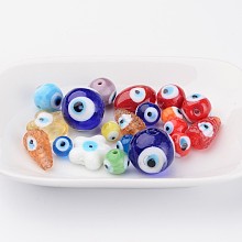 Honeyhandy Handmade Evil Eye Lampwork Beads, Mixed Shape, Mixed Color, 6~28x6~28x3~16mm, Hole: 1~2mm