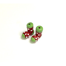 Handmade Lampwork Beads, Christmas Stocking, Red, 17~19x19~21x10~11mm, Hole: 1mm