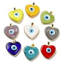 Honeyhandy Handmade Evil Eye Lampwork Pendants, with Rack Plating Light Gold Tone Brass Findings, Long-Lasting Plated, Lead Free & Cadmium Free, Heart Charm, Mixed Color, 31.5x31.5x6.5mm, Hole: 6x4.3mm