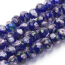 PandaHall Elite 60pcs 8~10mm Gold Sand Lampwork Beads Glass Handmade Round Loose Beads for Rosary Making Jewelry Craft Making with 2mm Hole - Midnight Blue