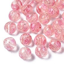 Honeyhandy Handmade Luminous Inner Flower Lampwork Beads, Round, Pink, 8mm, Hole: 1mm