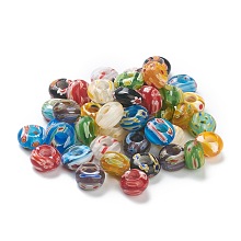 Honeyhandy Handmade Millefiori Lampwork European Beads, Large Hole Beads, Rondelle, Mixed Color, 14x8.5mm, Hole: 5.5mm