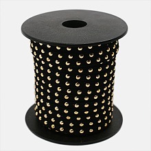 Honeyhandy Golden Aluminum Studded Faux Suede Cord, Faux Suede Lace, Black, 5x2mm, about 20yards/roll