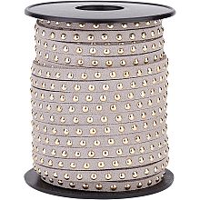 PandaHall Elite 20 Yards Faux Suede Cord 5mm Micro Fabric Flat Beading String Aluminum Studded Faux Leather Cord Rope with Golden Rivet for Jewelry Making Tassel Macrame Dress Purse Home Decor