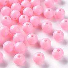 Honeyhandy Opaque Acrylic Beads, Round, Pearl Pink, 10x9mm, Hole: 2mm, about 940pcs/500g