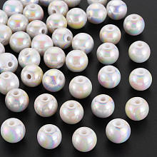 Honeyhandy Opaque Acrylic Beads, AB Color Plated, Round, White, 12x11mm, Hole: 2.5mm, about 566pcs/500g