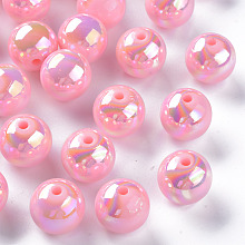 Honeyhandy Opaque Acrylic Beads, AB Color Plated, Round, Pearl Pink, 16x15mm, Hole: 2.8mm, about 220pcs/500g