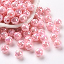 Honeyhandy Opaque Acrylic Beads, AB Color Plated, Round, Pearl Pink, 8x7mm, Hole: 2mm, about 1745pcs/500g