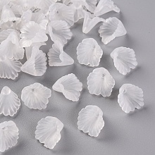 Honeyhandy Frosted Acrylic Bead Caps, Flower, White, 12x12x9mm, Hole: 1.2mm, about 1700pcs/500g