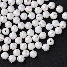 Honeyhandy Opaque Acrylic Beads, AB Color Plated, Faceted, Round, White, 6x5.5mm, Hole: 1.5mm, about 4800pcs/500g