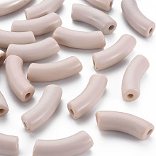 Honeyhandy Opaque Acrylic Beads, Curved Tube, Antique White, 36x13.5x11.5mm, Hole: 4mm, about 148pcs/500g