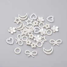 Arricraft Acrylic Pearl Cabochons, Imitation Shell & Pearl, Flower, Ring, Star, Moon, Heart and Bowkont, White, 210pcs/set