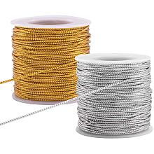 PandaHall Elite 109 Yards 2mm Metallic Cord Braided Metallic Beading Cords Metallic Tinsel Cord Tinsel String for Gift Wrap Ribbon Craft Making, Gold & Silver