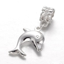 Honeyhandy Alloy European Dangle Charms, Large Hole Dolphin Beads, Silver Color Plated, 33mm, Hole: 5mm