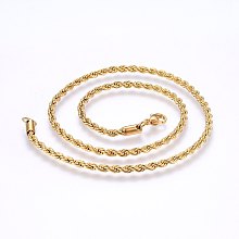 Honeyhandy 304 Stainless Steel Rope Chain Necklaces, with Lobster Claw Clasps, Real 18K Gold Plated, 17.7 inch(45cm), 2mm