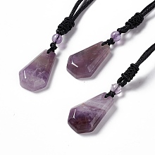 Honeyhandy Natural Amethyst Hexagon Pendant Necklace with Nylon Cord, Gemstone Jewelry for Men Women, 25.20 inch(64cm)