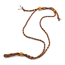 Honeyhandy Adjustable Braided Waxed Cord Macrame Pouch Necklace Making, Interchangeable Stone, with Wood Beads , Camel, 30.31~36.22 inch(770~920mm)