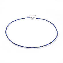 Honeyhandy Natural Lapis Lazuli Beaded Necklaces, with 304 Stainless Steel Lobster Claw Clasps and Brass Extender Chains, Faceted, 15.8 inch(40.2cm)