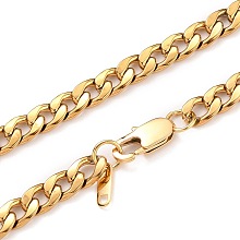 Honeyhandy Men's 304 Stainless Steel Cuban Link Chain Necklaces, Chunky Chain Necklaces, with Lobster Claw Clasps, Golden, 20.5 inch(52.1cm), 7mm