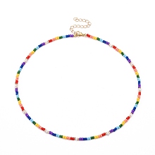 Honeyhandy Glass Seed Beads Beaded Necklaces, with Brass Curb Chains, Colorful, 16.5 inch(42cm)