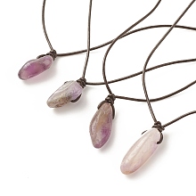 Honeyhandy Natural Amethyst Nugget Pendant Necklace with Cowhide Leather Cord, Gemstone Jewelry for Women, 13.58~27.17 inch(34.5~69cm)