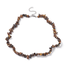 Honeyhandy Natural Tiger Eye Chip Beaded Necklaces, 304 Stainless Steel Jewelry for Women, 15.24''(38.7cm)