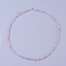 Honeyhandy Natural Rose Quartz Beaded Necklaces, with Brass Lobster Claw Clasps, Faceted Round Beads, 16.5 inch~16.7 inch(42~42.5cm)x3~3.5mm