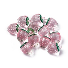 Honeyhandy Transparent Korea Acrylic Pendants, Strawberry, Pink, 18.8x13.5x13.5mm, Hole: 3mm