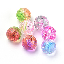 Honeyhandy Acrylic Beads, Transparent Crackle Style, Two Tone Style, Round, Mixed Color, 8mm, Hole: 2mm, about 1840pcs/500g