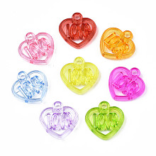 Honeyhandy Acrylic Pendants, Heart with Word, Mixed Color, 21x20.5x4.5mm, Hole: 3mm, about 580pcs/500g