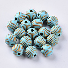 Arricraft Plating Acrylic Beads, Golden Metal Enlaced, Round, DarkTurquoise, 11.5mm, Hole: 2.5mm; about 550pcs/500g