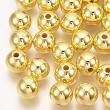 Honeyhandy ABS Plastic Beads, Round, Golden Plated, 9.5~10x9mm, Hole: 1.6~2mm, about 1000pcs/500g