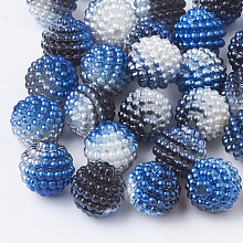 Honeyhandy Imitation Pearl Acrylic Beads, Berry Beads, Combined Beads, Rainbow Gradient Mermaid Pearl Beads, Round, Royal Blue, 10mm, Hole: 1mm, about 200pcs/bag