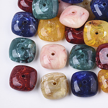 Honeyhandy Acrylic Beads, Imitation Gemstone Style, Square, Mixed Color, 31~31.5x31~31.5x14~14.5mm, Hole: 3.5~4mm, about 46pcs/500g