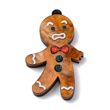 Christmas Theme Opaque Printed Acrylic Pendants, with Iron Findings, Gingerbread Man, Chocolate, 42.5x25x4mm, Hole: 1.6mm