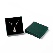 Honeyhandy Paper with Sponge Mat Necklace Boxes, Square, Dark Green, 9x9x1.6cm, Inner Diameter: 8.3x8.3x1cm