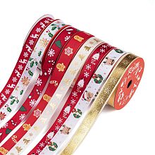 8 Rolls 8 Styles Christmas Printed Polyester Ribbon Sets, Grosgrain Ribbon for Gift Wrapping, Mixed Color, 5/8 inch(16mm), 5 yards/roll, 1 roll/style