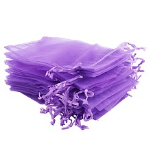 PandaHall Elite 200 Pcs 4x3" Rectangle Purple Organza Drawstring Gift Pouch Wrap Favor Bag for Party Wedding