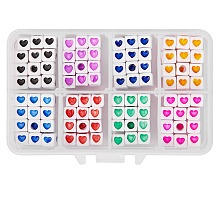 Honeyhandy 240Pcs 8 Colors Opaque Acrylic European Beads, Large Hole Beads, Cube with Heart Pattern, Mixed Color, 7x7x7mm, Hole: 4mm