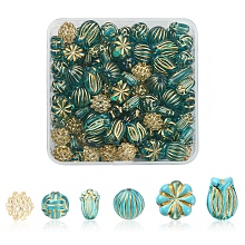 Honeyhandy 6 Style Plating Acrylic Beads, Metal Enlaced, Round & Flower, Mixed Color, 11~16.5x8~13x5.5~12mm, Hole: 1.2~2.5mm, 137pcs/box