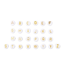 Honeyhandy Plating Acrylic Beads, Golden Metal Enlaced, Horizontal Hole, Flat Round with Alphabet, White, Letter A~Z, 7x3.5mm, Hole: 1.2mm, 26letters, about 100pcs/letter, 2600pcs/set