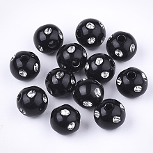 Honeyhandy Plating Acrylic Beads, Metal Enlaced, Round, Black, 9~10x9mm, Hole: 2mm, about 1000pcs/500g