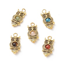 Honeyhandy Natural & Synthetic Mixed Gemstone Pendants, Animal Charm, with Antique Golden Plated Tibetan Style Alloy Findings and Iron Loops, Mixed Dyed and Undyed, Owl Pattern, 24x11.5x4.5mm, Hole: 2.7mm