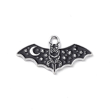 Honeyhandy Alloy Pendants, Platinum, Bat Charms, Black, 13.5x25.5x1.2mm, Hole: 2mm