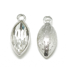 Honeyhandy Alloy Glass Pendants, Faceted, Horse Eye, Platinum, Clear, 20x9x5mm, Hole: 1.5mm