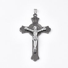 Honeyhandy Alloy Big Pendants, Crucifix Cross, For Easter, Gunmetal & Platinum, 75.5x45x10mm, Hole: 8~10x3~4mm