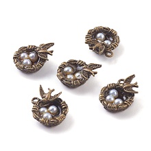 Honeyhandy Antique Bronze Plated Light Grey Pearl Alloy Pendants, Bird's Nest with Bird & Bird Egg, 24x20x9mm, Hole: 1.6mm