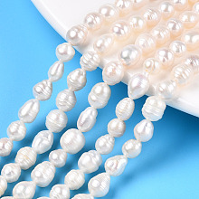 Natural Baroque Pearl Keshi Pearl Beads Strands, Cultured Freshwater Pearl, Teardrop, Creamy White, 5~9x5~7mm, Hole: 0.6mm, about 56~59pcs/strand, 15.16~15.55 inch(38.5~39.5cm)